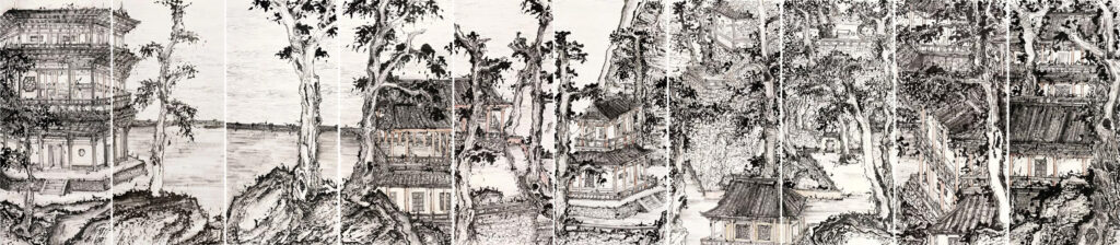 Lin Haizhong 林海钟, discourses on Chinese painting
The Great Sight of Qian Tang River 250cmx1200cm